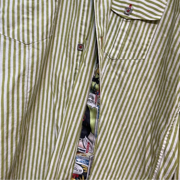 Jared Lang Green Striped Blouse Size Large - Picture 5 of 11